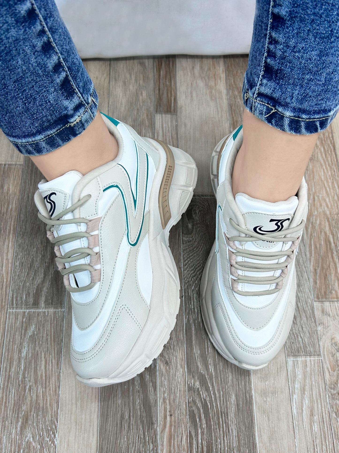 PIA ZAPATILLA BEIGE VERDE..