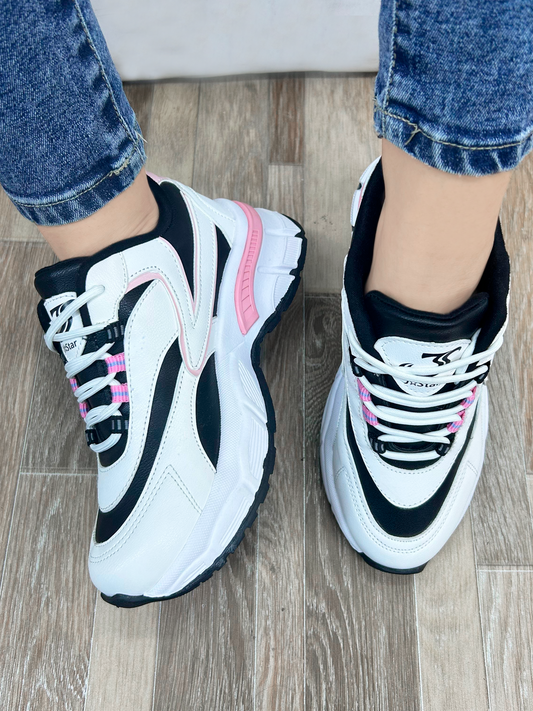PIA ZAPATILLA BLANCO NEGRO ROSA-